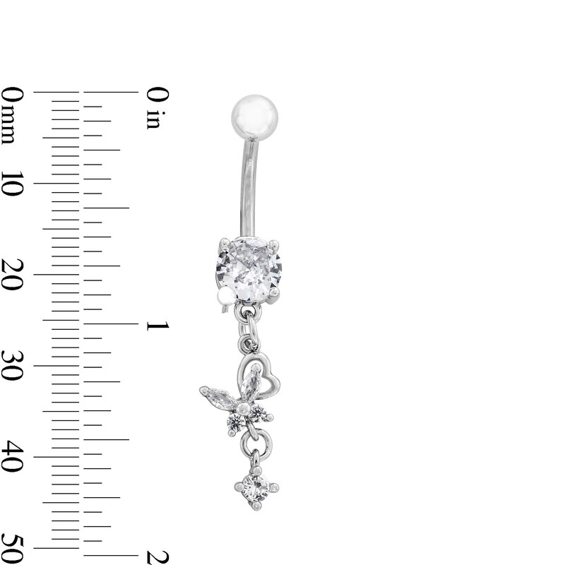 Stainless Steel CZ Heart And Butterfly Belly Ring - 14G 7/16"