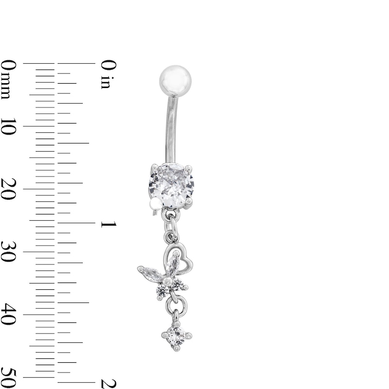Main Image 3 of Stainless Steel CZ Heart And Butterfly Belly Ring - 14G 7/16"