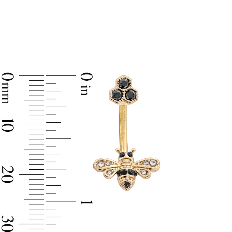 Main Image 3 of Yellow Ion Plated CZ and Simulated Crystal Bee Belly Ring - 14G 7/16"