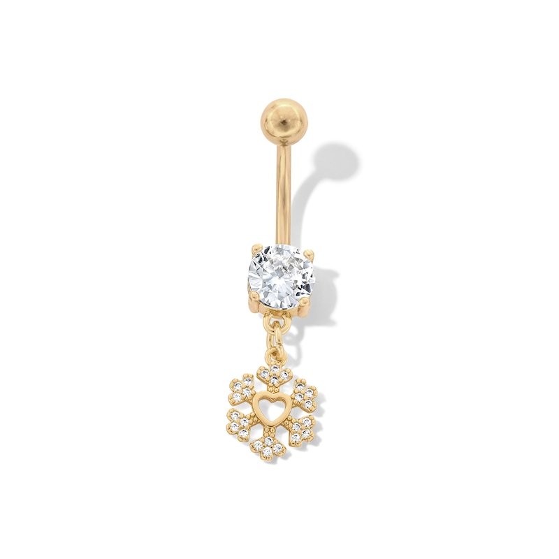 Main Image 1 of Yellow Ion Plated CZ Snowflake Dangle Belly Ring - 14G 7/16"