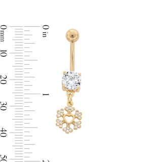 Yellow Ion Plated CZ Snowflake Dangle Belly Ring - 14G 7/16"