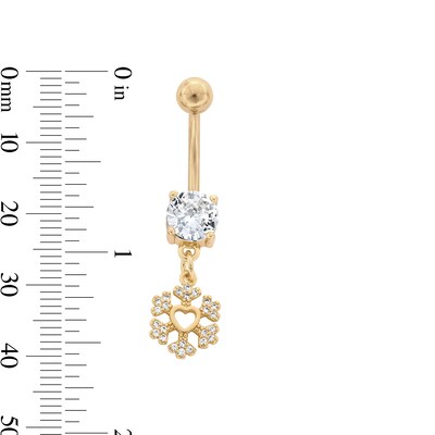 Yellow Ion Plated CZ Snowflake Dangle Belly Ring - 14G 7/16"