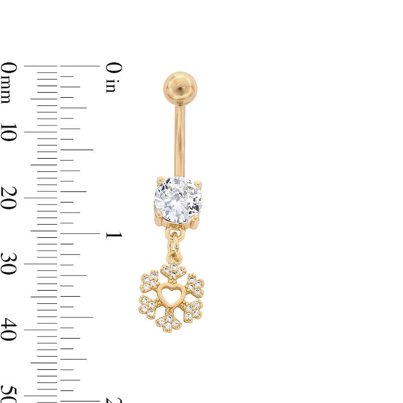 Main Image 2 of Yellow Ion Plated CZ Snowflake Dangle Belly Ring - 14G 7/16"