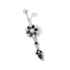 Thumbnail Image 1 of Stainless Steel Black CZ Flower Dangle Belly Ring - 14G 7/16"