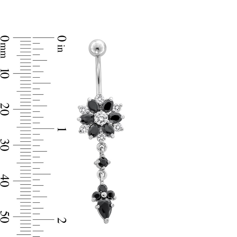 Main Image 2 of Stainless Steel Black CZ Flower Dangle Belly Ring - 14G 7/16"