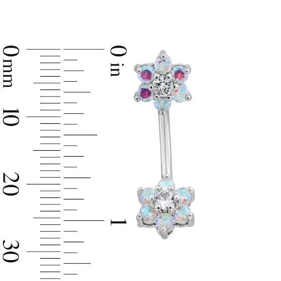Stainless Steel Iridescent CZ Flower Belly Ring - 14G 7/16"