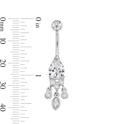 Stainless Steel CZ Oval Dangle Belly Ring - 14G 7/16"