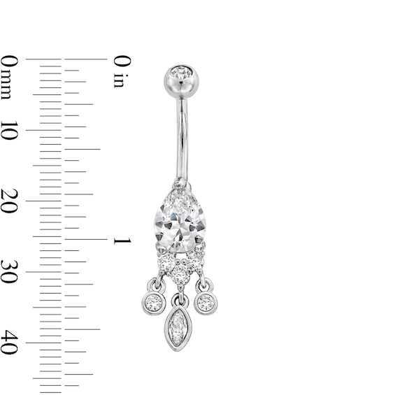 Stainless Steel CZ Oval Dangle Belly Ring - 14G 7/16"