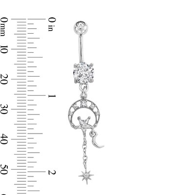 Solid Stainless Steel CZ and Crystal Celestial Dangle Belly Ring - 14G 3/8"