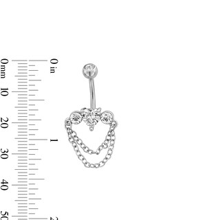 Stainless Steel CZ Bezel Heart Chain Dangle Belly Ring - 14G 3/8" 