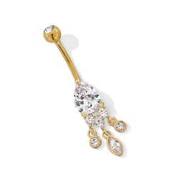 ​​​​​​​Yellow Ion Plated CZ Oval Dangle Belly Ring - 14G 7/16"