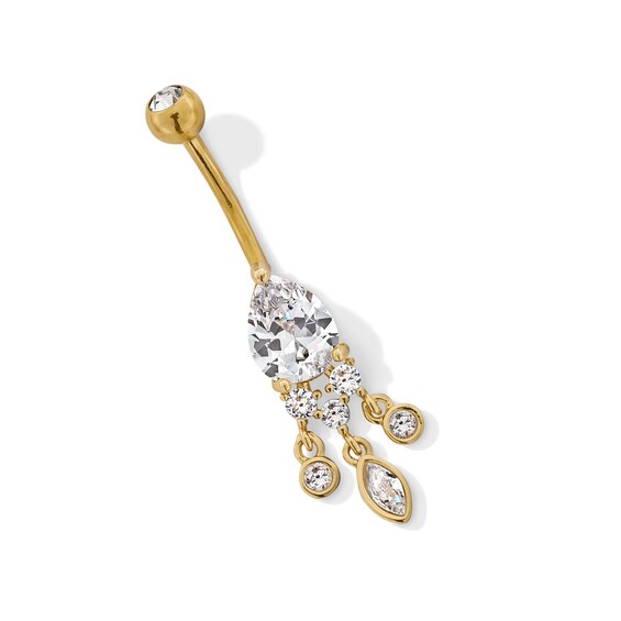​​​​​​​Yellow Ion Plated CZ Oval Dangle Belly Ring - 14G 7/16"