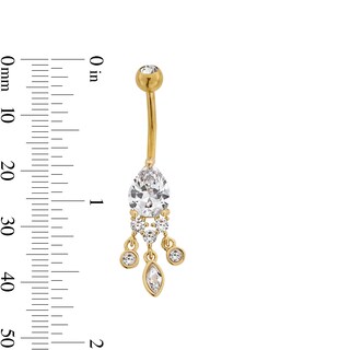 ​Solid ​​​​​​Yellow Ion-Plated Stainless Steel CZ and Crystall Dangle Belly Ring - 14G 7/16"