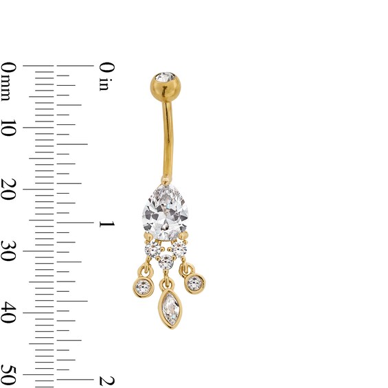 ​Solid ​​​​​​Yellow Ion-Plated Stainless Steel CZ and Crystall Dangle Belly Ring - 14G 7/16"