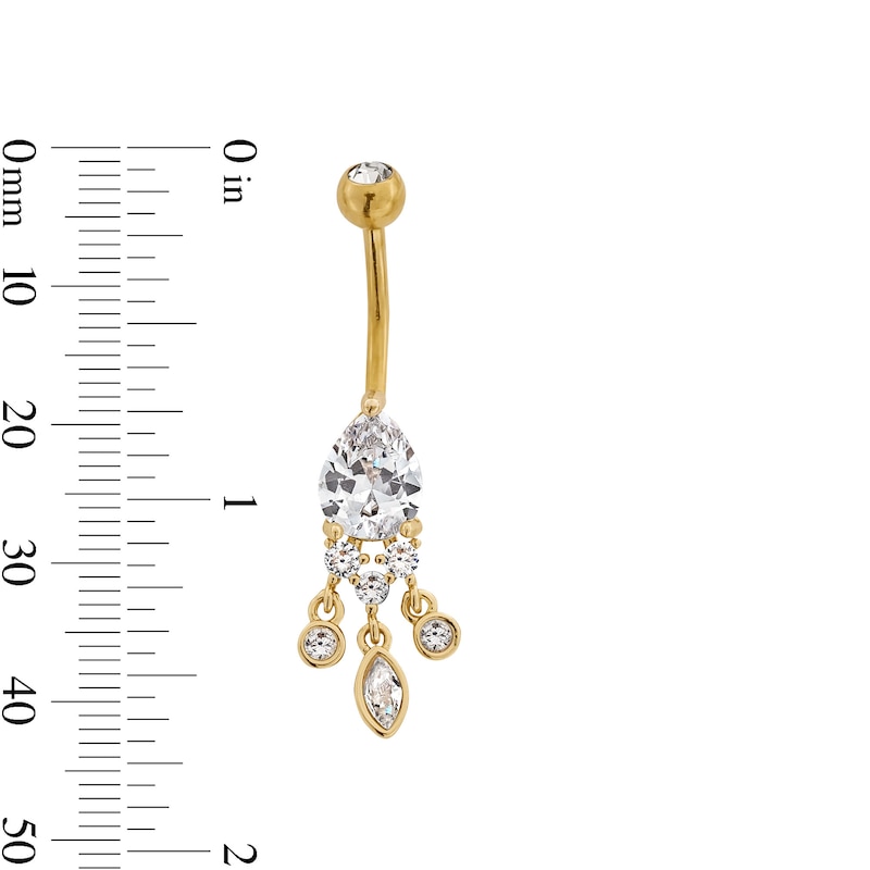 Main Image 2 of ​​​​​​​Yellow Ion Plated CZ Oval Dangle Belly Ring - 14G 7/16"
