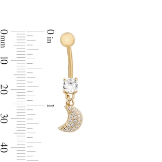 Yellow Ion Plated CZ and Simulated Crystal Star and Moon Belly Ring Set - 14G 7/16"