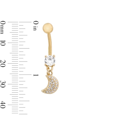 Yellow Ion Plated CZ and Simulated Crystal Star and Moon Belly Ring Set - 14G 7/16"