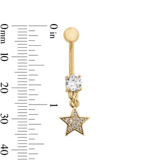 Yellow Ion Plated CZ and Simulated Crystal Star and Moon Belly Ring Set - 14G 7/16"