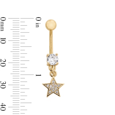 Yellow Ion Plated CZ and Simulated Crystal Star and Moon Belly Ring Set - 14G 7/16"