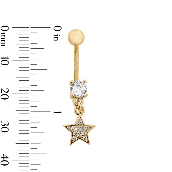 Yellow Ion Plated CZ and Simulated Crystal Star and Moon Belly Ring Set - 14G 7/16"