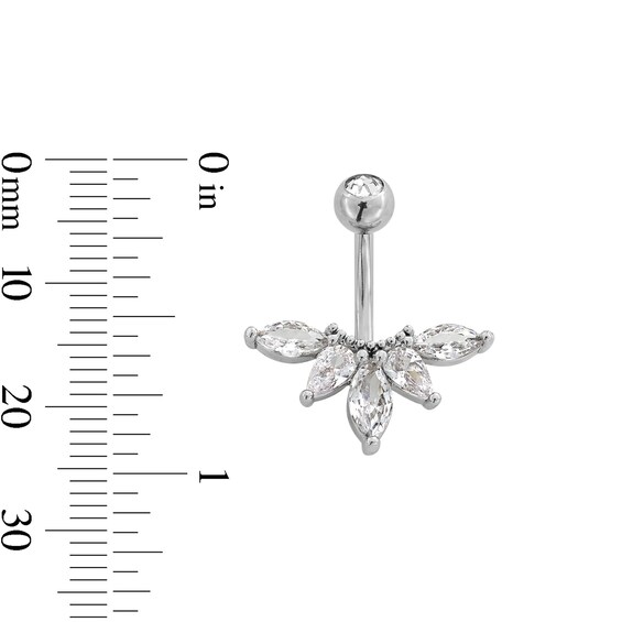 Stainless Steel CZ Marquise, Pear, and Round Belly Ring - 14G 7/16"