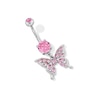 Thumbnail Image 1 of Stainless Steel Pink CZ Butterfly Dangle Belly Ring - 14G 3/8&quot;