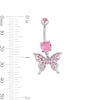 Thumbnail Image 2 of Stainless Steel Pink CZ Butterfly Dangle Belly Ring - 14G 3/8&quot;