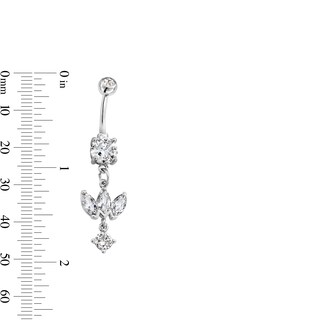 Solid Stainless Steel CZ and Crystal Round and Marquise Dangle Belly Ring - 14G 3/8"