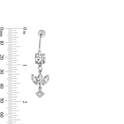 Solid Stainless Steel CZ and Crystal Round and Marquise Dangle Belly Ring - 14G 3/8"