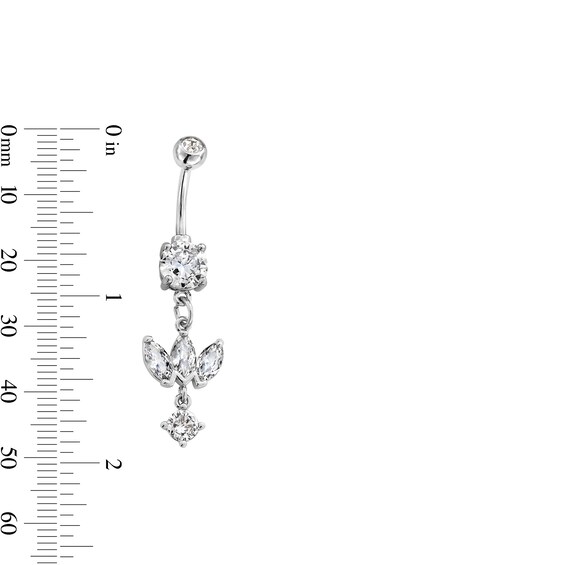 Solid Stainless Steel CZ and Crystal Round and Marquise Dangle Belly Ring - 14G 3/8"