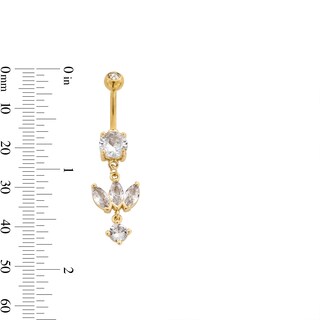 Solid Yellow Ion-Plated Stainless Steel CZ and Crystal Round and Marquise Dangle Belly Ring - 14G 3/8"