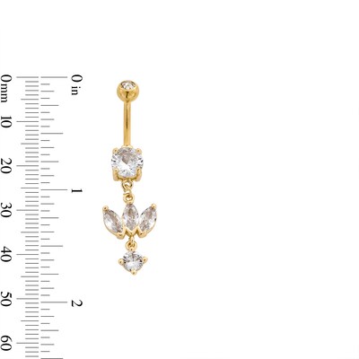 Solid Yellow Ion-Plated Stainless Steel CZ and Crystal Round and Marquise Dangle Belly Ring - 14G 3/8"