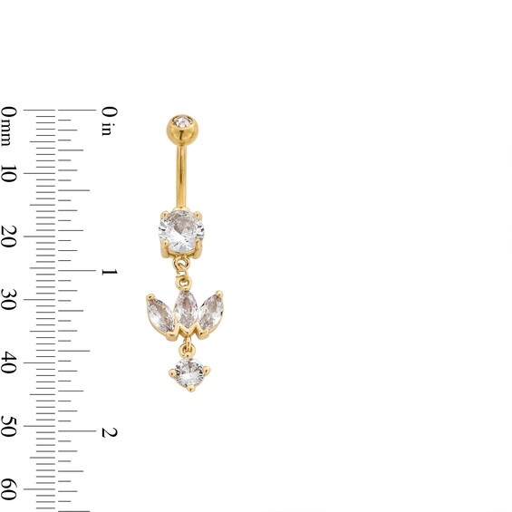 Solid Yellow Ion-Plated Stainless Steel CZ and Crystal Round and Marquise Dangle Belly Ring - 14G 3/8"