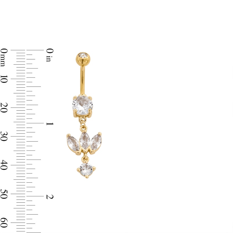 Main Image 2 of Yellow Ion Plated CZ Round and Marquise Dangle Belly Ring - 14G 3/8"