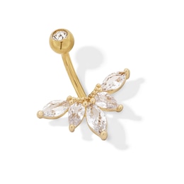 Yellow Ion Plated CZ Marquise, Pear, and Round Belly Ring - 14G 7/16"