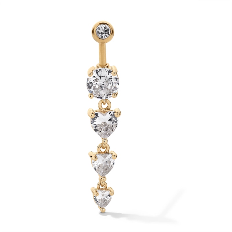 Solid Yellow Ion-Plated CZ and Crystal Heart Dangle Belly Ring - 14G 3/8"