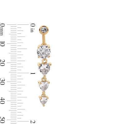Solid Yellow Ion-Plated CZ and Crystal Heart Dangle Belly Ring - 14G 3/8"