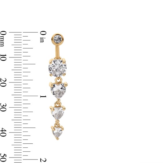 Solid Yellow Ion-Plated CZ and Crystal Heart Dangle Belly Ring - 14G 3/8"