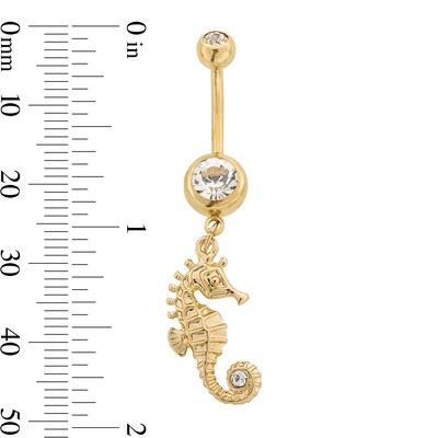 Yellow Ion Plated Glass Stone Seahorse Dangle Belly Ring - 14G 3/8"