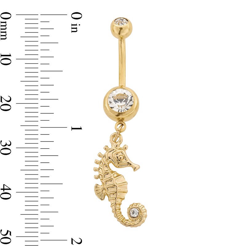 Yellow Ion Plated Glass Stone Seahorse Dangle Belly Ring - 14G 3/8"