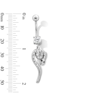 Stainless Steel CZ and Black Simulated Crystal Accents Snake Belly Ring - 14G 7/16"