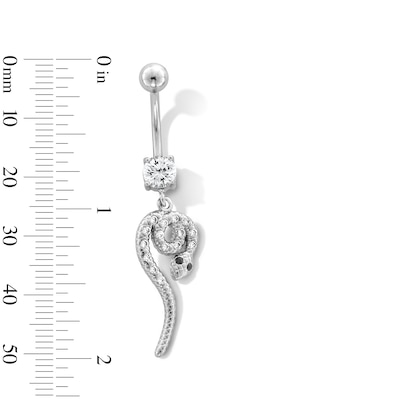 Stainless Steel CZ and Black Simulated Crystal Accents Snake Belly Ring - 14G 7/16"