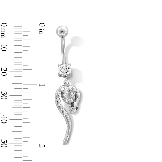Stainless Steel CZ and Black Simulated Crystal Accents Snake Belly Ring - 14G 7/16"
