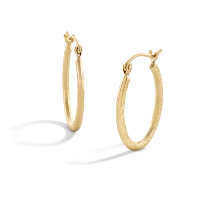 10K Hollow Gold Diamond-Cut Oval Hoops