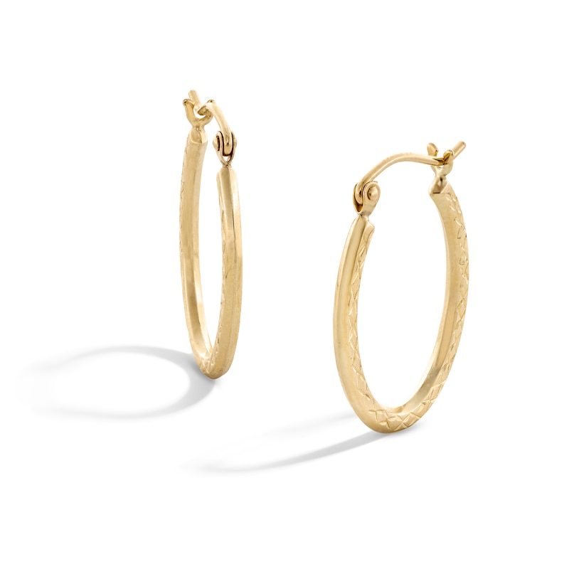 10K Hollow Gold Diamond-Cut Oval Hoops