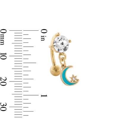 Yellow Ion Plated CZ and Enamel Moon Belly Ring - 14G 7/16"
