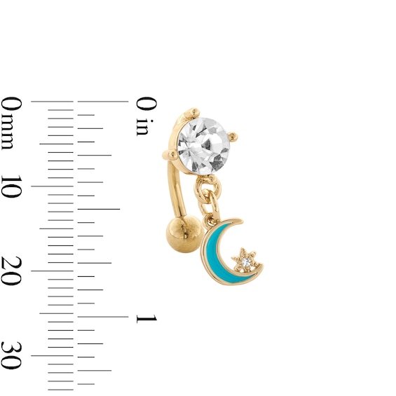 Yellow Ion Plated CZ and Enamel Moon Belly Ring - 14G 7/16"