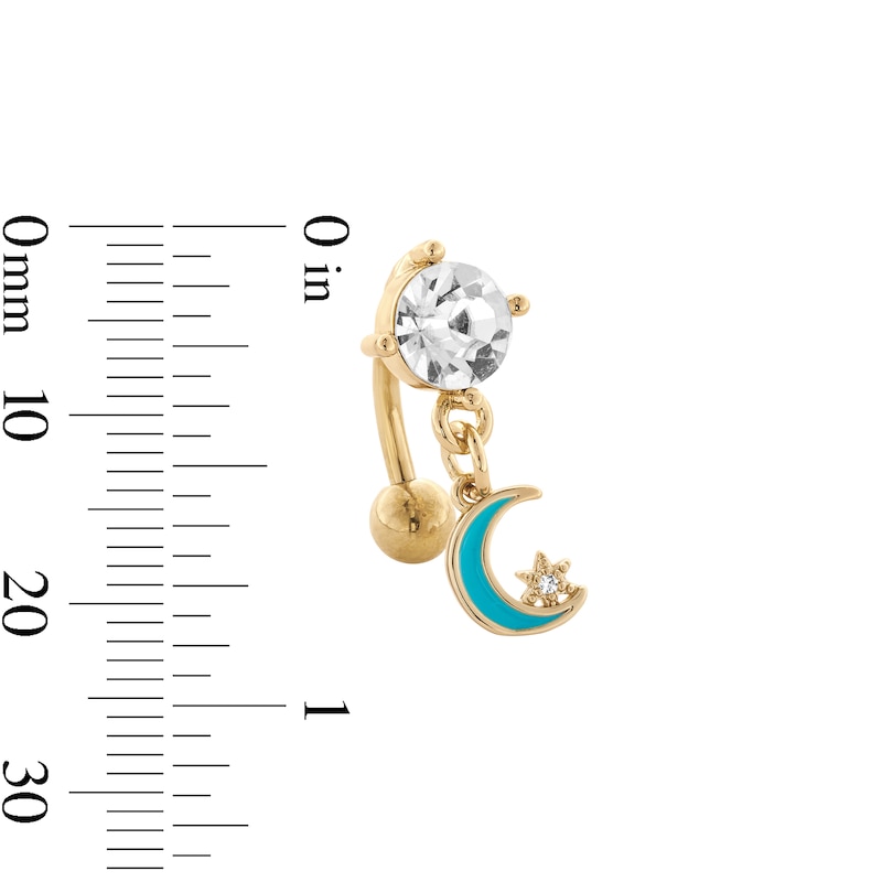 Main Image 2 of Yellow Ion Plated CZ and Enamel Moon Belly Ring - 14G 7/16"