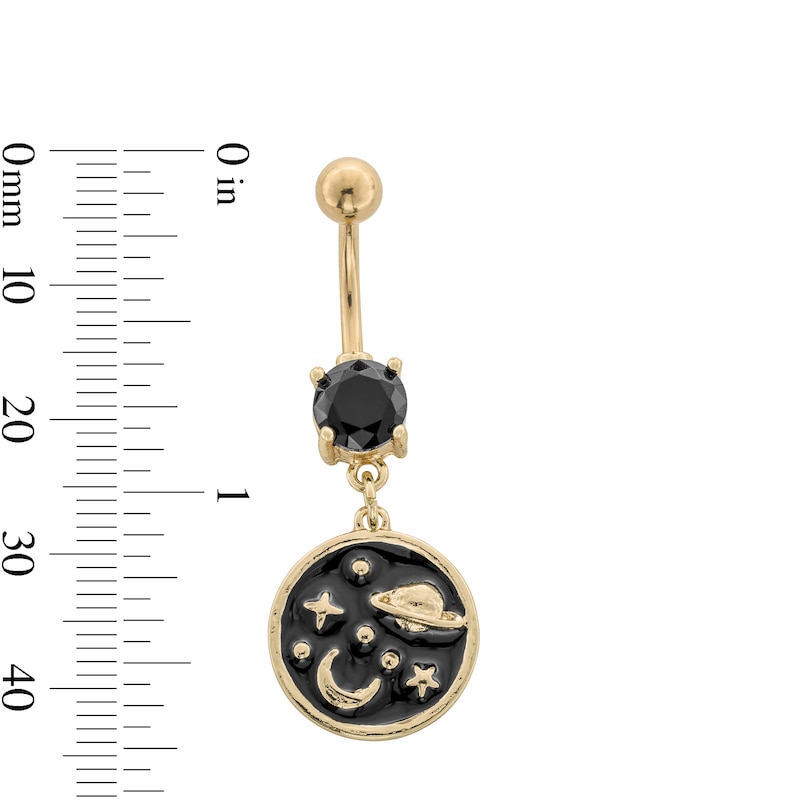 Main Image 2 of Yellow Ion Plated Black CZ and Enamel Space Belly Ring - 14G 7/16"