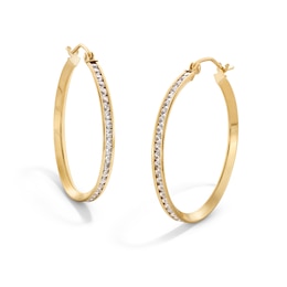 10K Semi-Solid Gold CZ Channel Set Hoops